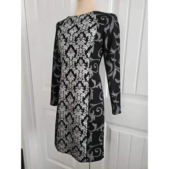 Dresses & Skirts - Antonio Melani Metallic Silver Black Filigree Sheath Dress SIZE 2 Long Sleeve